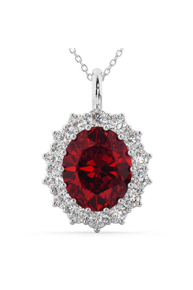 Oval Ruby & Diamond Halo Pendant Necklace 14k, Main, color, 6.40ct/White Gold