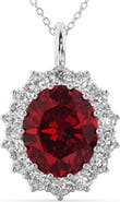 ALLUREZ Oval Ruby & Diamond Halo Pendant Necklace 14k