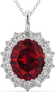 ALLUREZ Oval Ruby & Diamond Halo Pendant Necklace 14k