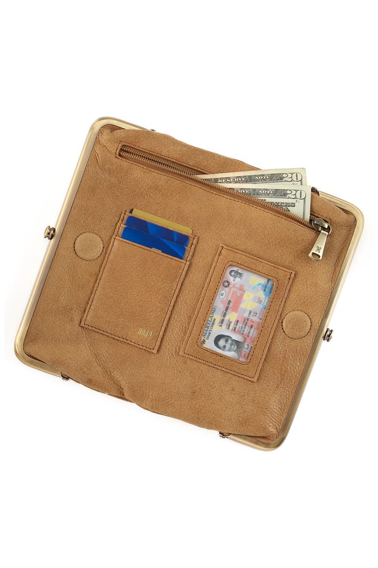 Lauren Leather Double Frame Clutch, Alternate, color, WHISKEY
