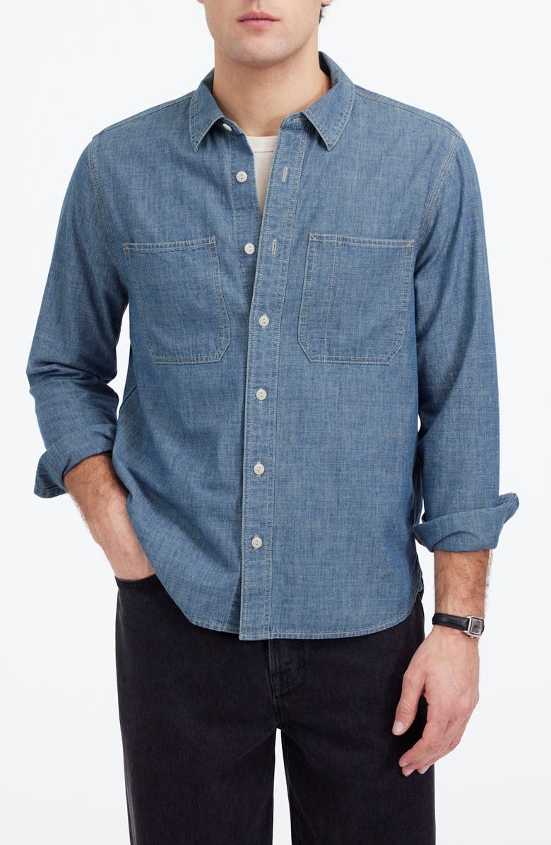 Madewell Chambray Button-Up Shirt, Main, color, Hydetown Wash