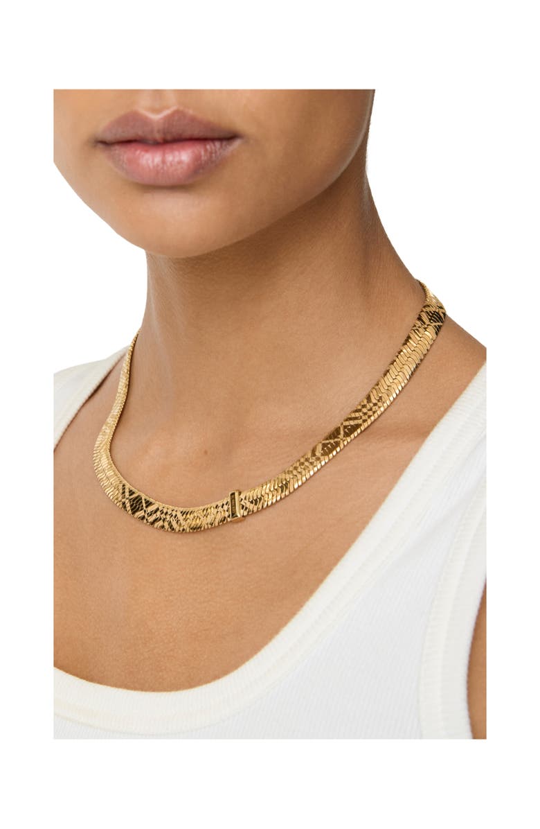 Burberry Engraved Check Necklace, Alternate, color, Gold