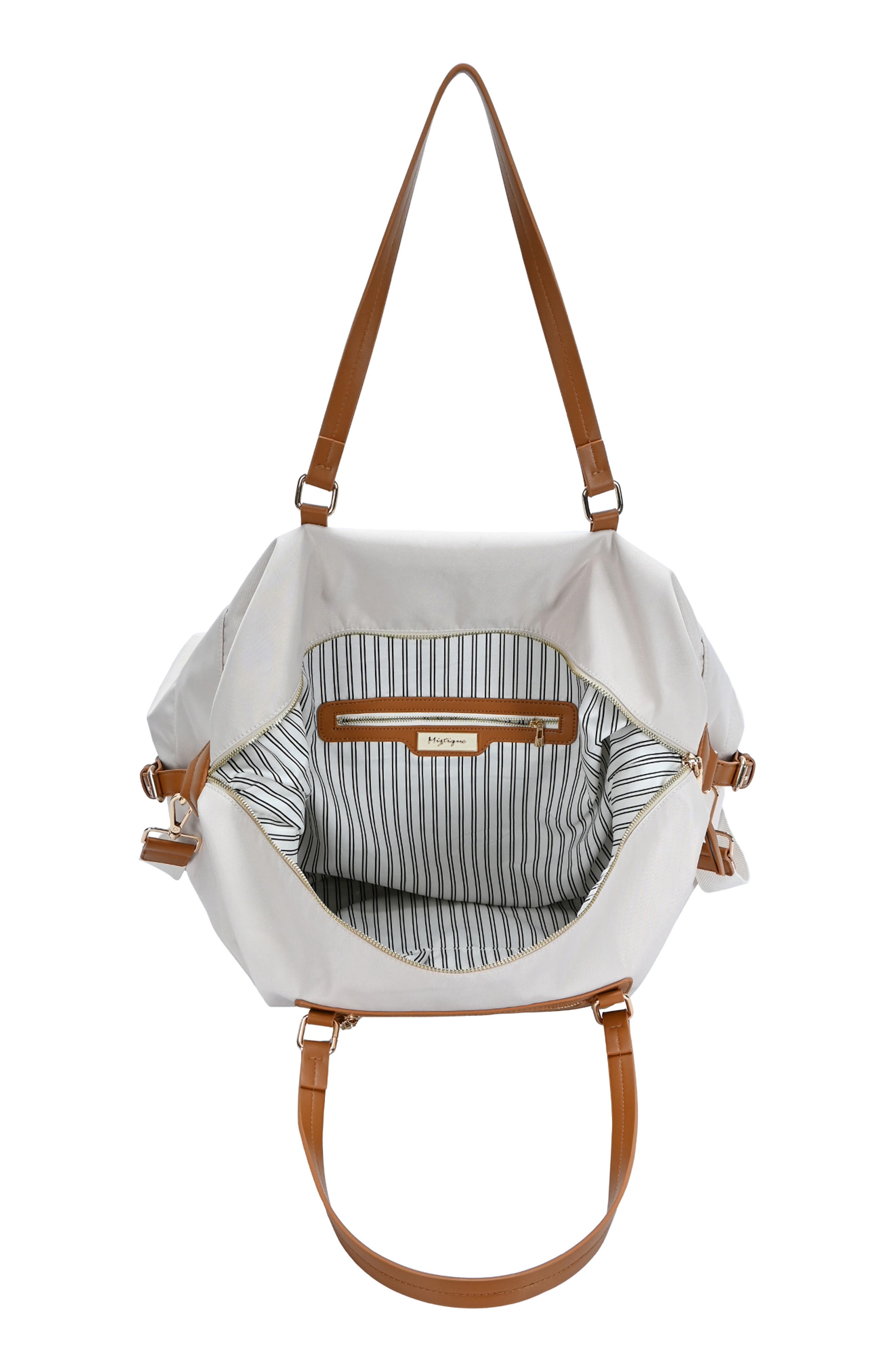 Nylon Weekender Faux Leather Trim Duffle Bag, Alternate, color, CREAM