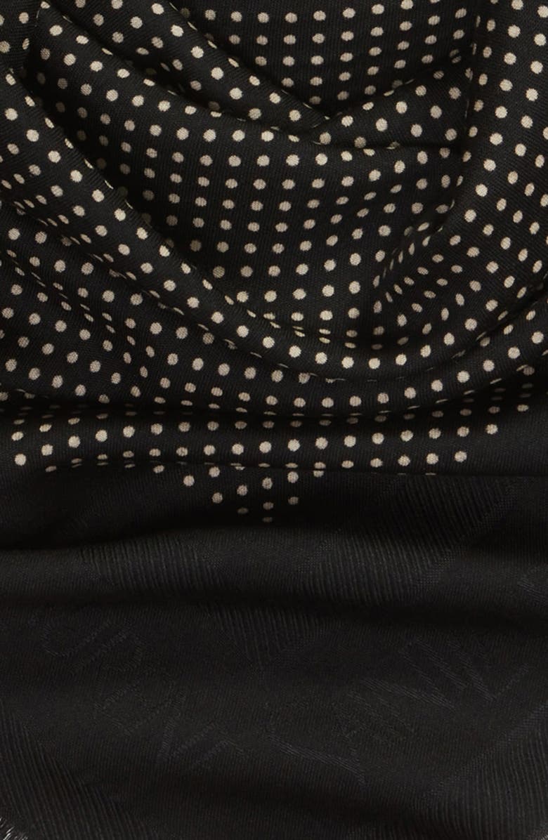 Saint Laurent Dots Logo Border Wool & Silk Square Scarf, Alternate, color,