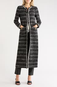 ALICE + OLIVIA Kidman Boucle Long Jacket with Trim