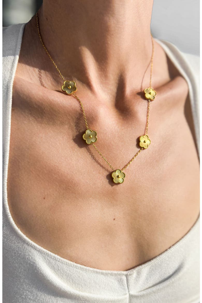 Tarnish Resistant Flower Station Necklace, Alternate, color, GOLD