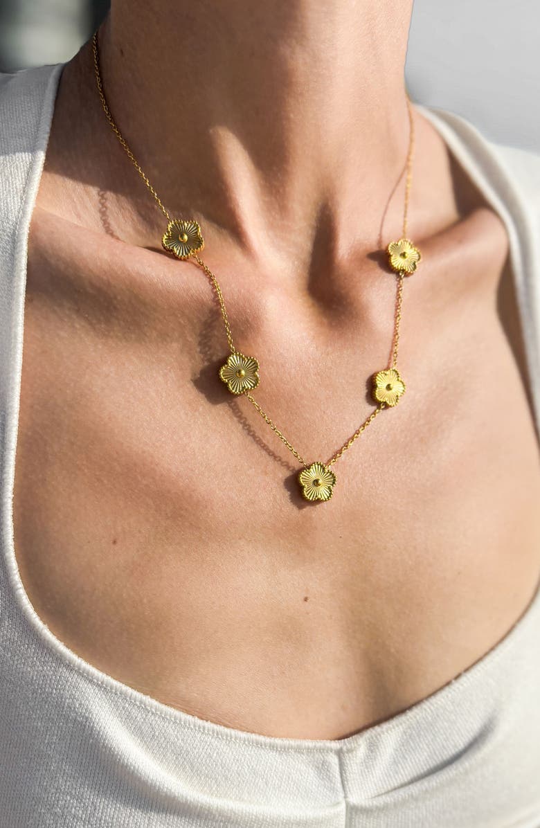 Adornia Tarnish Resistant Flower Station Necklace, Alternate, color, Gold