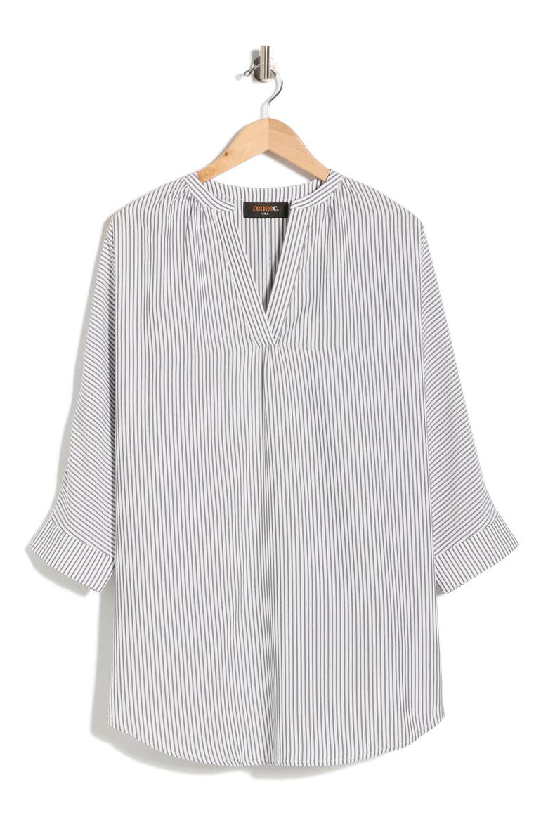 Pinstripe Tunic Top, Alternate, color, BLACK/ WHITE