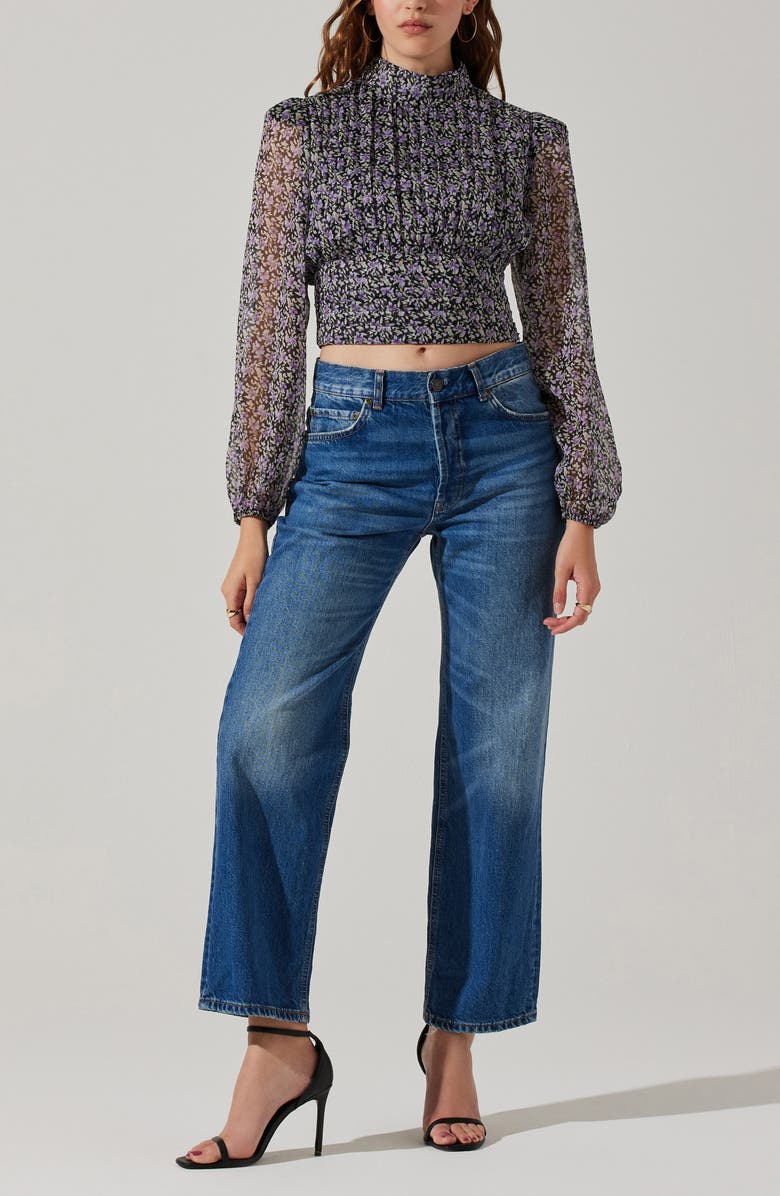 ASTR the Label Floral Print Crop Top, Alternate, color, Blk Purp