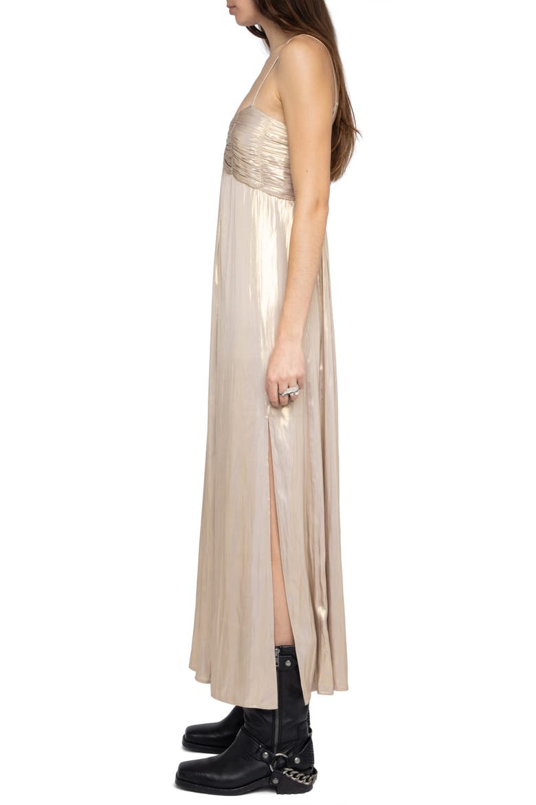 Rippie Pleated Metallic Satin Slipdress, Alternate, color, GOLD