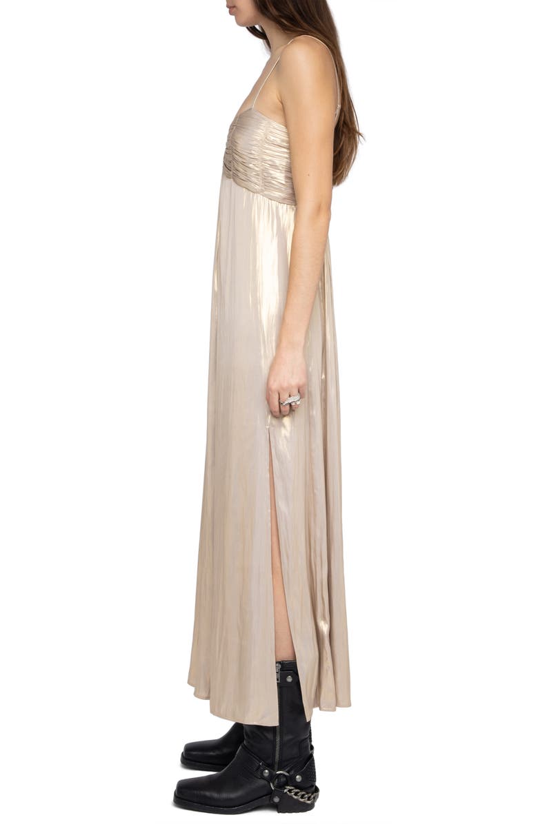 Zadig & Voltaire Rippie Pleated Metallic Satin Slipdress, Alternate, color, Gold