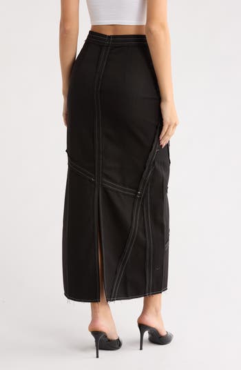 Raw Edge Topstitch Maxi Skirt