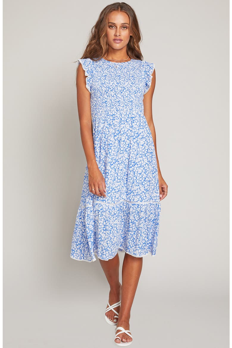 Pick Me Floral Smocked Dress, Alternate, color, BLUE/ WHITE