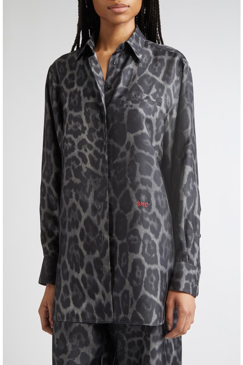 Leopard Print Silk Button-Up Shirt, Alternate, color, ASH GREY