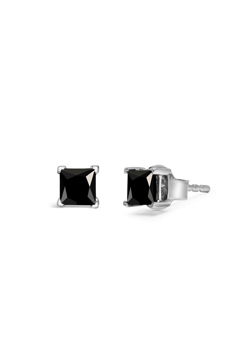 14K White Gold 1/2 Ct Princess Black Diamond Stud Earrings with Push Backs, Alternate, color, White
