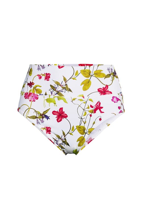 Lands' End Chlorine Resistant Pinchless High Waisted Bikini Bottoms In White Multi Garden Floral