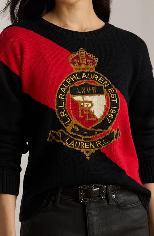 Ralph Lauren Lauren Colorblock Embroidered Crest Cotton Sweater In Multi