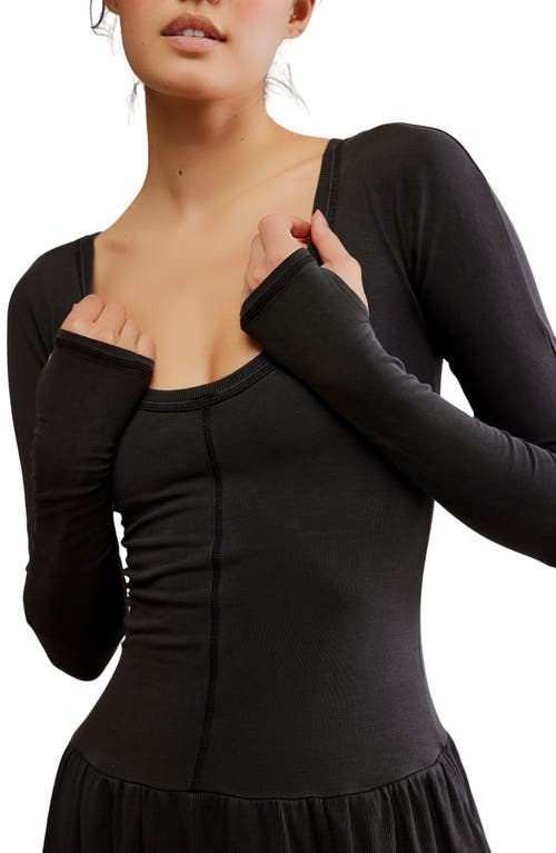 Free People Fp Movement Hot Shot Wide Leg Long Sleeve Jumpsuit In Black