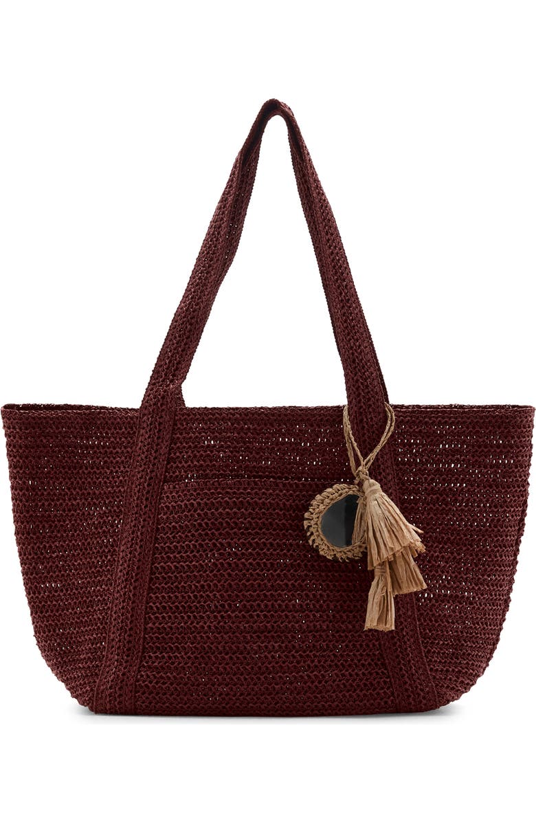 MANGO Natural Fiber Tote, Main, color, Burgundy