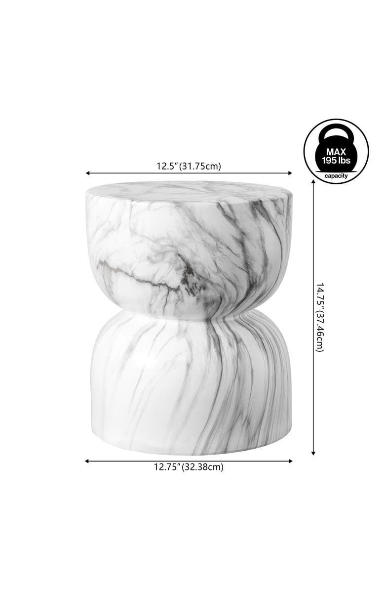 JONATHAN Y Zakhai 14.75" Contemporary Modern Marble Glaze Drum Indoor/Outdoor Garden Stool, Alternate, color, White/Gray