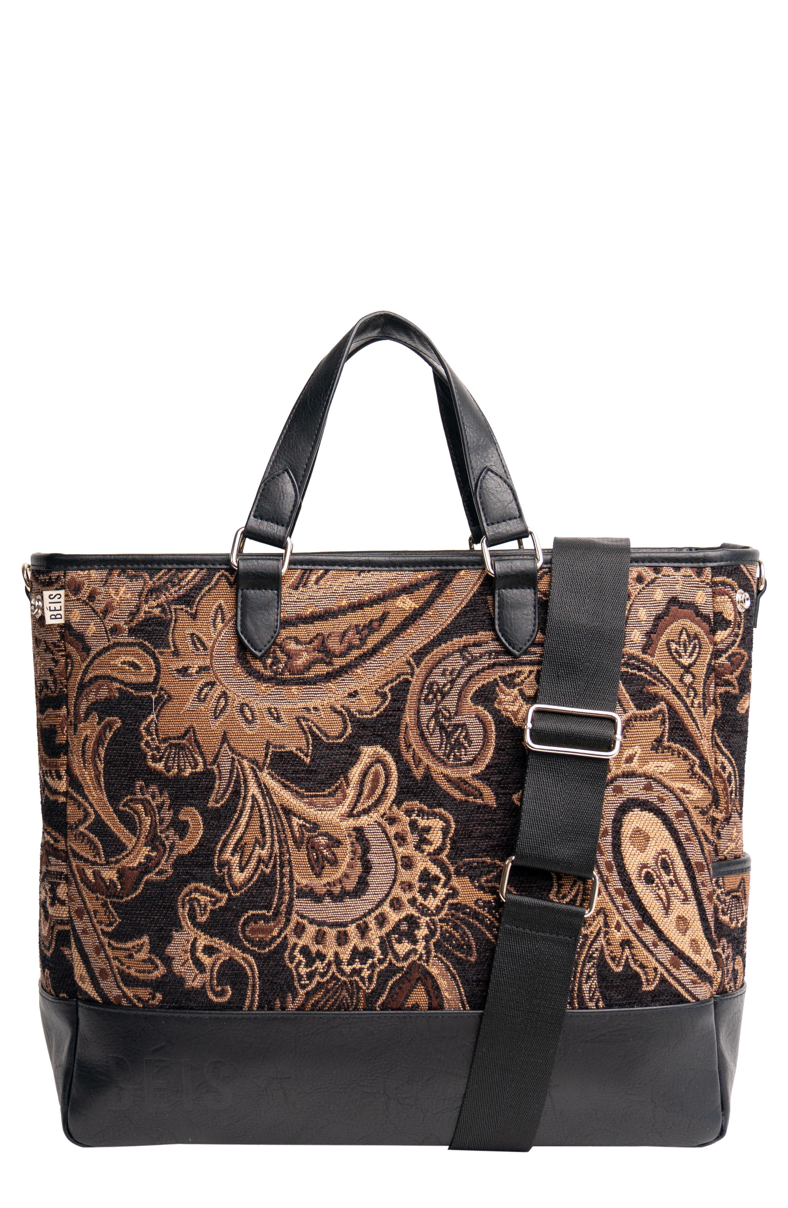 Béis The Mini Everyday Jacquard & Faux Leather Tote, Main, color, 