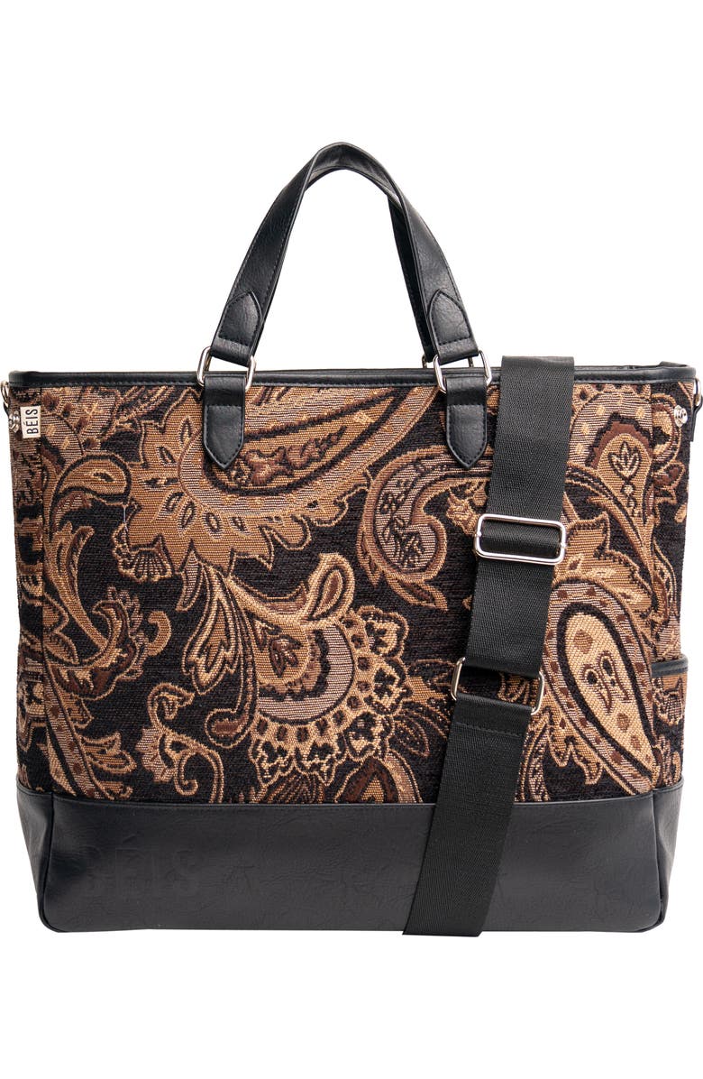 Béis The Mini Everyday Jacquard & Faux Leather Tote, Main, color,