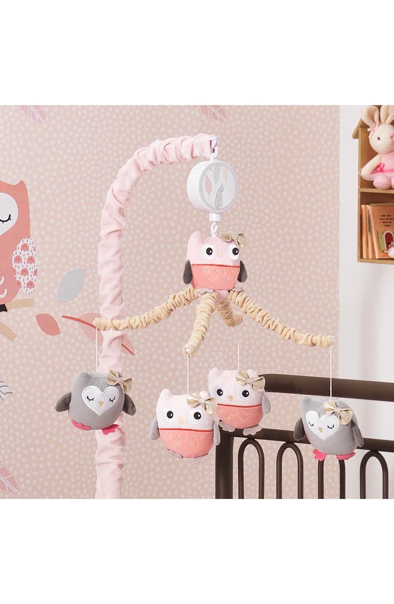 Lambs & Ivy Family Tree Owl Musical Baby Crib Mobile, Alternate, color, Coral