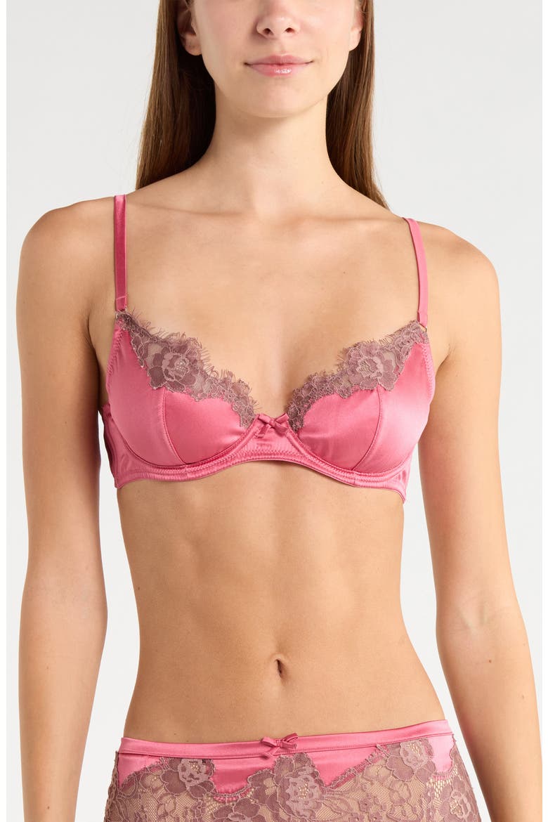Juliet Lace Trim Underwire Silk Blend Demi Bra, Main, color, FRAISE