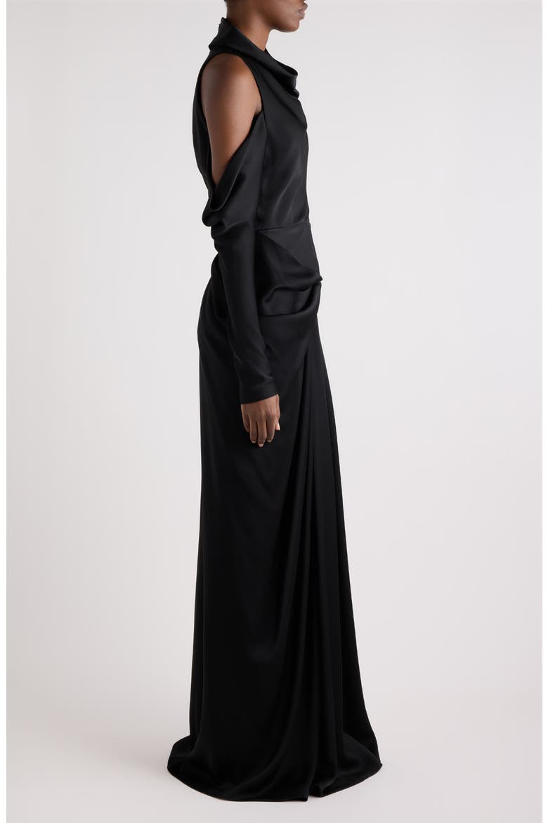 Draped Cold Shoulder Column Gown, Alternate, color, BLACK