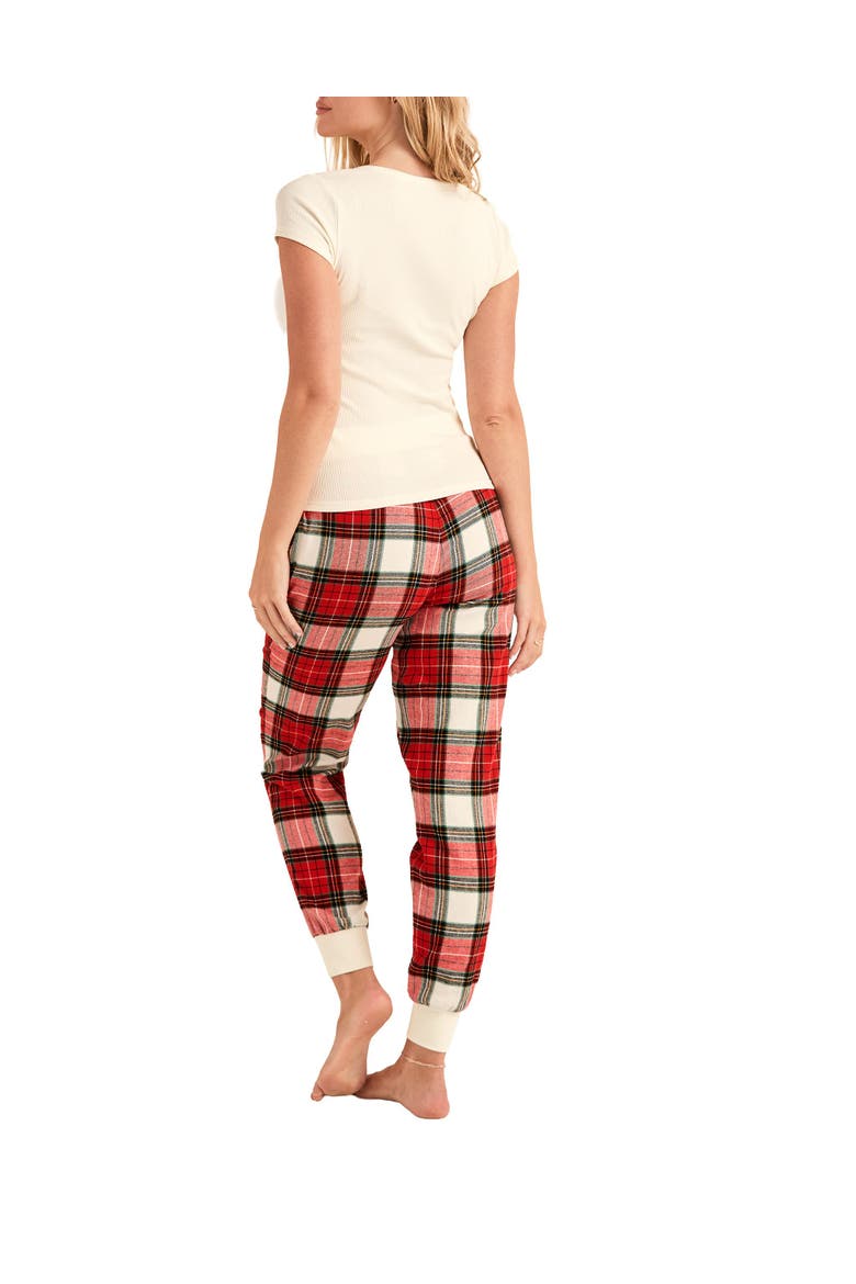 Caileigh T-Shirt & Joggers Pajama Set, Alternate, color, Plaid beige