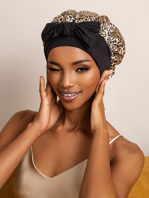 Silksilky Pure Silk Bowknot Tie Bonnet In Brown