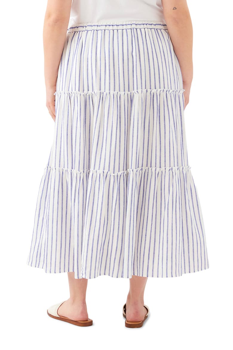 Tiered Stripe Linen Blend Midi Skirt, Alternate, color, BLUE/WHITE