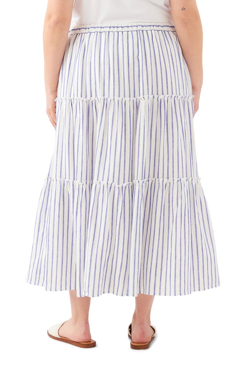 Karen Kane Tiered Stripe Linen Blend Midi Skirt, Alternate, color, Blue/White