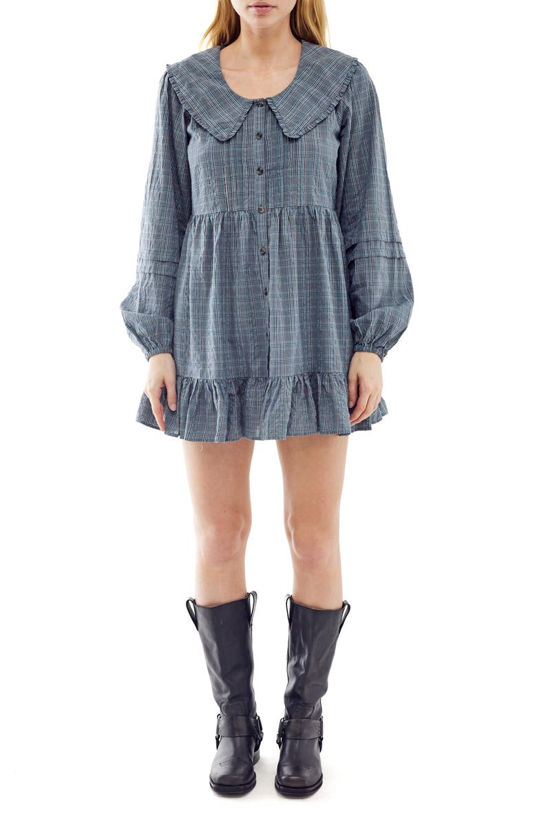 BDG Urban Outfitters Plaid Long Sleeve Cotton Minidress, Main, color,
