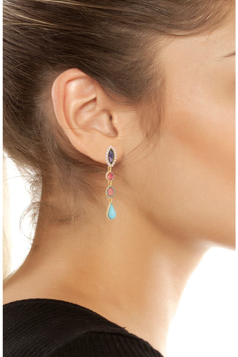 Faux Pearl & Mixed Crystal Linear Drop Earrings, Alternate, color, GOLD/ MULTI