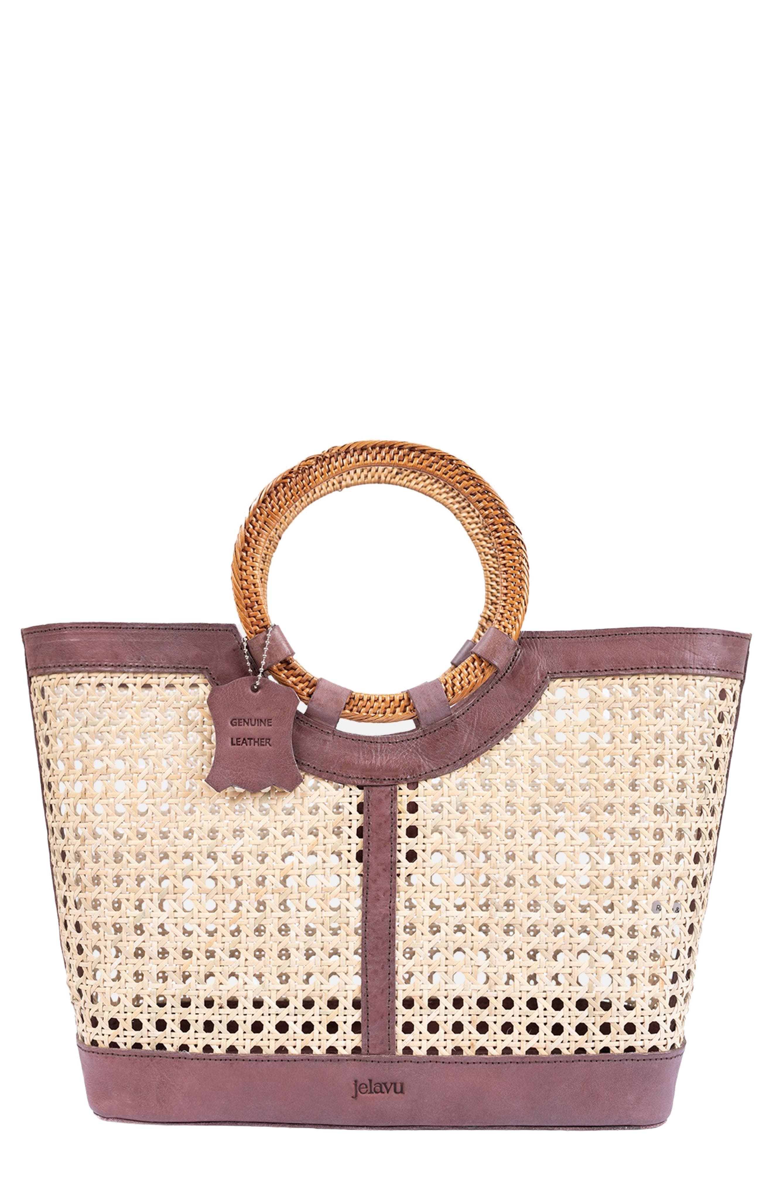 Jelavu Hilton Handwoven Cane Tote Bag, Main, color, Chocolate