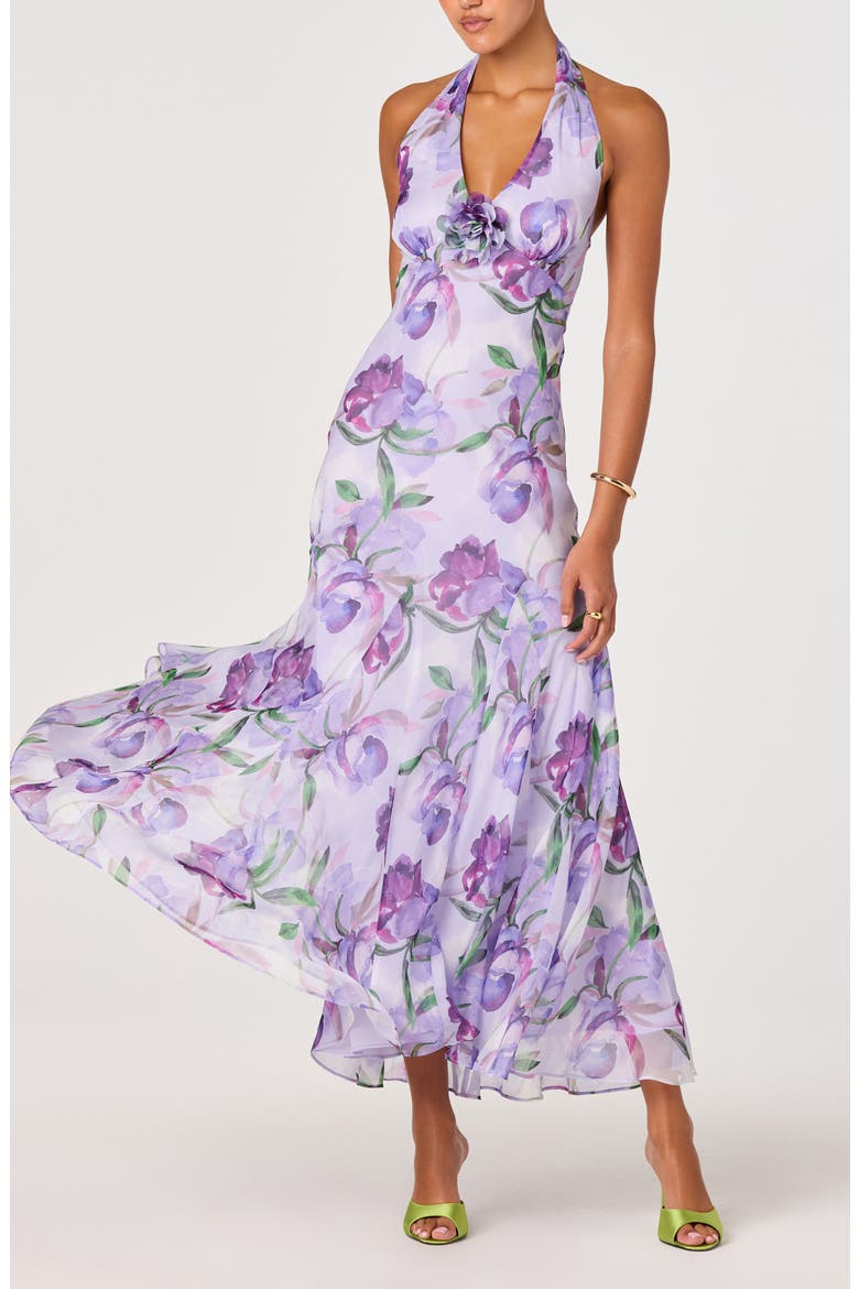 Yasmen Floral Plunge Halter Neck Maxi Dress, Alternate, color, PURPLE FLORAL