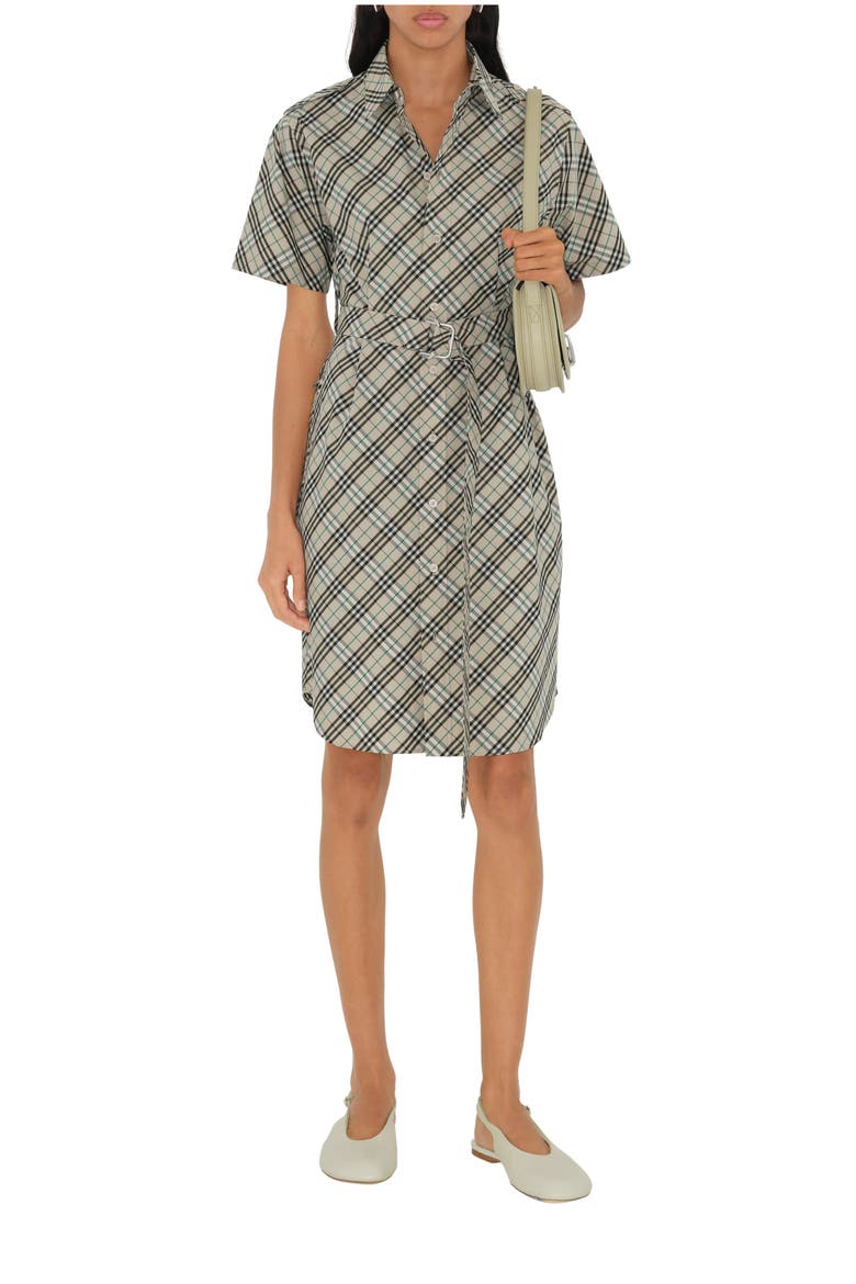 Check Cotton Shirt Dress, Main, color, Husk