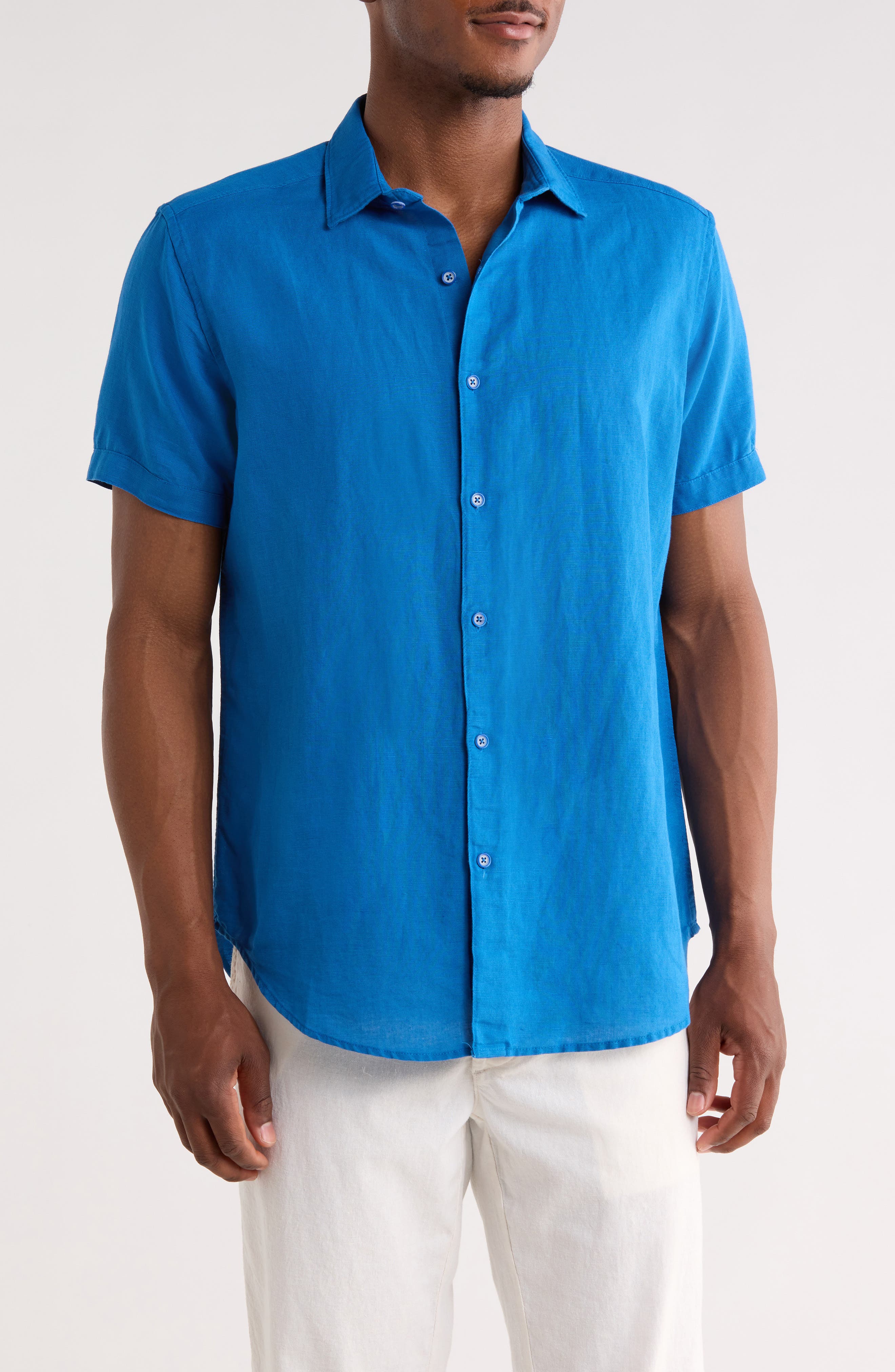 Robert Graham Davis Short Sleeve Linen Blend Button-Up Shirt