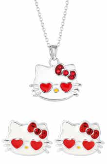 Jacmel Hello Kitty® Cubic Zirconia & Enamel Pendant Necklace & Stud Earrings Set