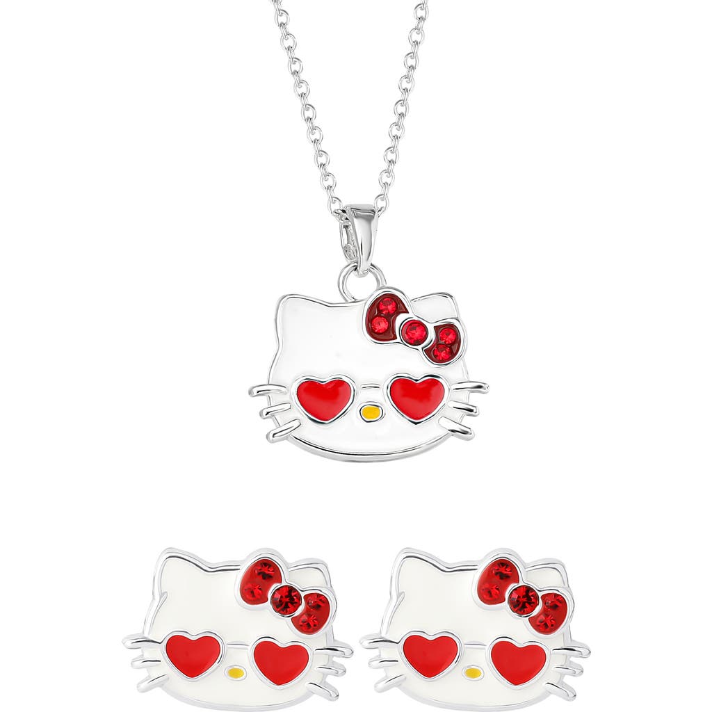 JACMEL JACMEL HELLO KITTY® CUBIC ZIRCONIA & ENAMEL PENDANT NECKLACE & STUD EARRINGS SET
