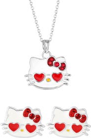Jacmel Hello Kitty® Cubic Zirconia & Enamel Pendant Necklace & Stud Earrings Set
