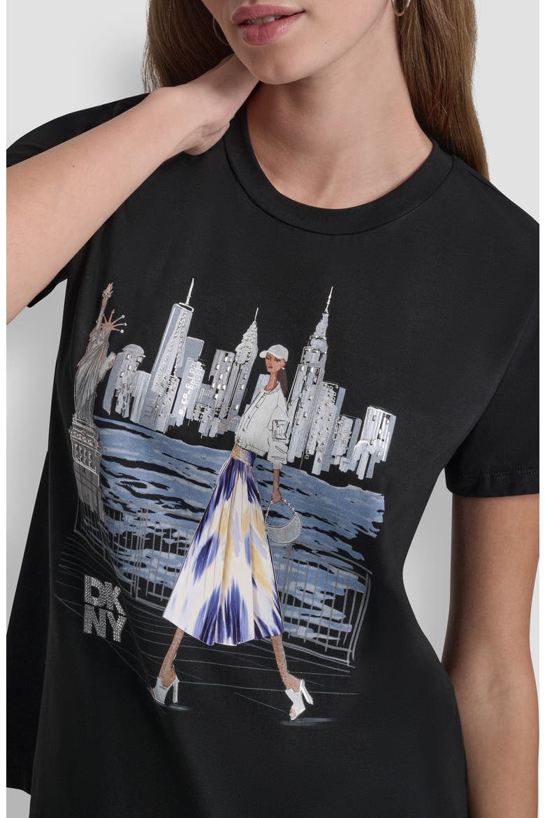 Crystal Embellished Statue of Liberty Conversational Graphic T-Shirt, Alternate, color, BLACK