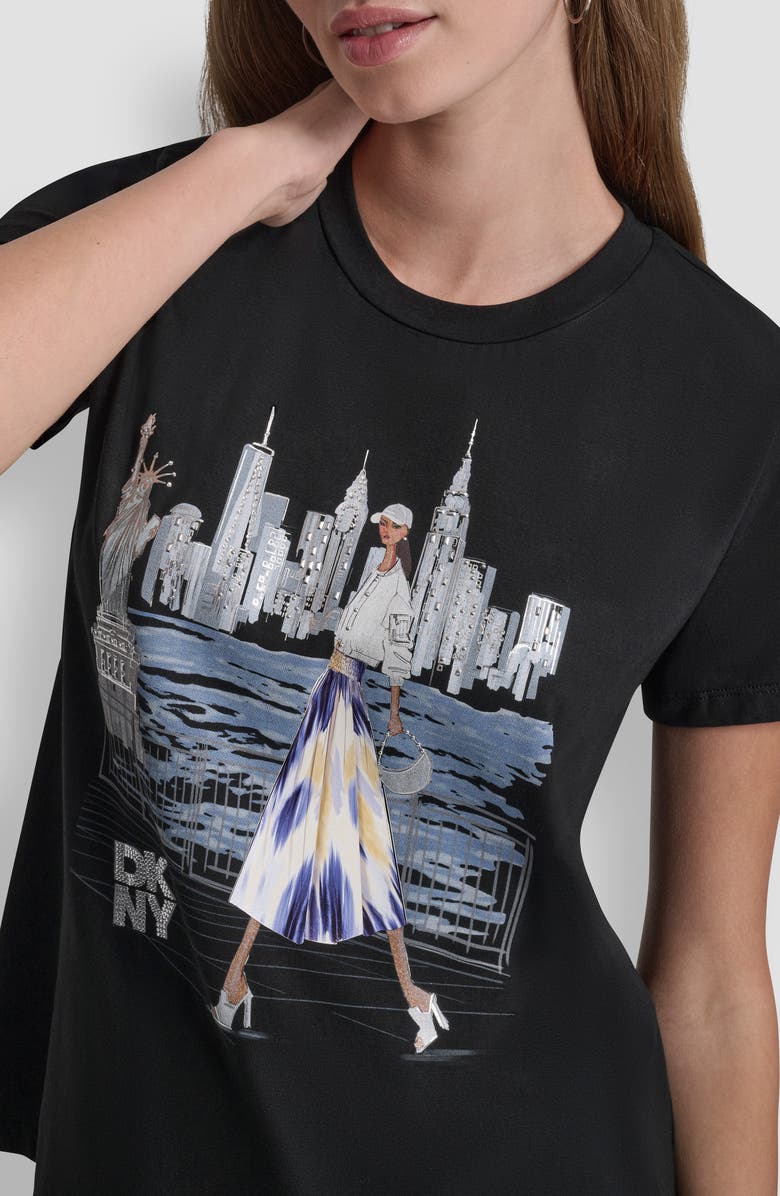 DKNY Crystal Embellished Statue of Liberty Conversational Graphic T-Shirt, Alternate, color, Black