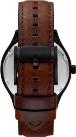 Fenmore Multifunction Leather Strap Watch, 44mm