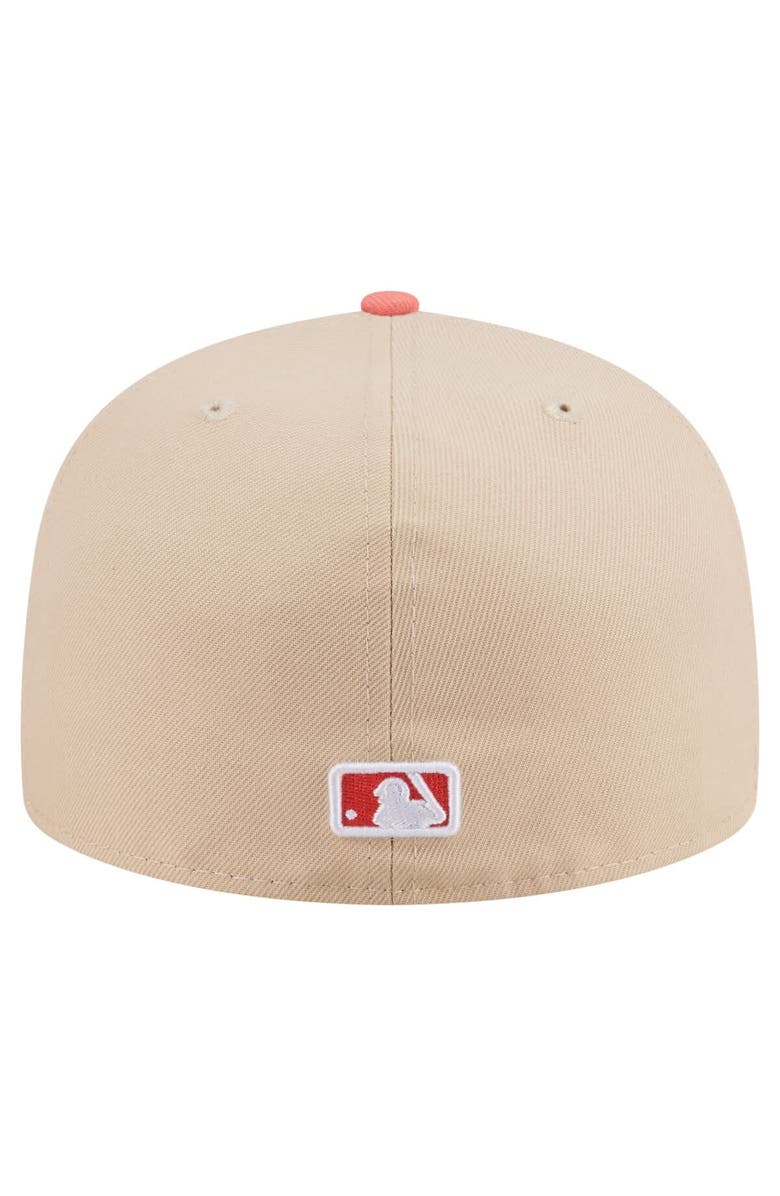New Era Men's New Era Light Beige/Coral Milwaukee Brewers Two-Tone Color Pack A-Frame 59FIFTY Fitted Hat, Alternate, color, 