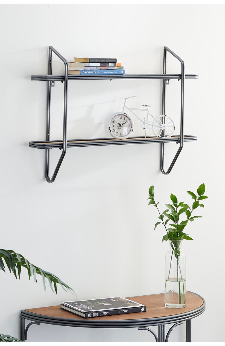 SONOMA SAGE HOME Rectangular Silver Metal And Wood 2-Tier Wall Shelf - 32" X 23", Alternate, color,