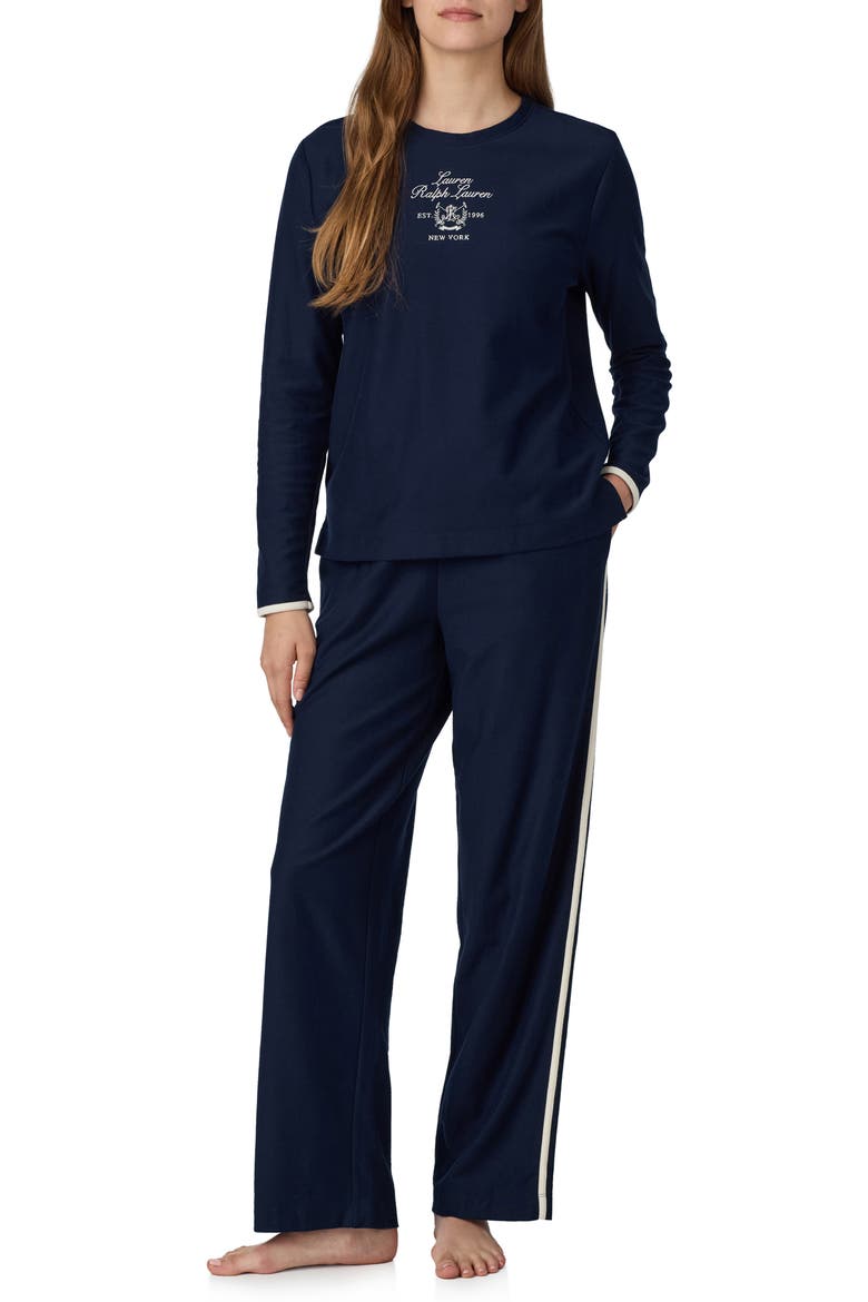 Long Sleeve Crewneck Pajama Set, Main, color, NAVY