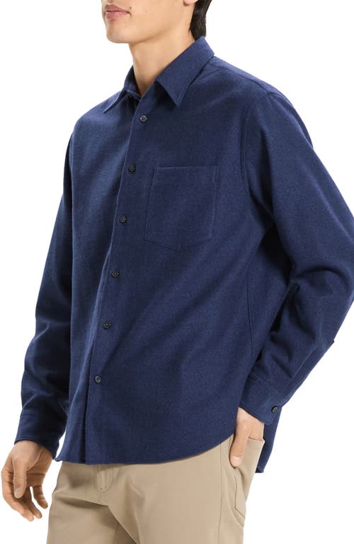Theory Weekend Brushed Cotton Twill Button-up Shirt In Blue