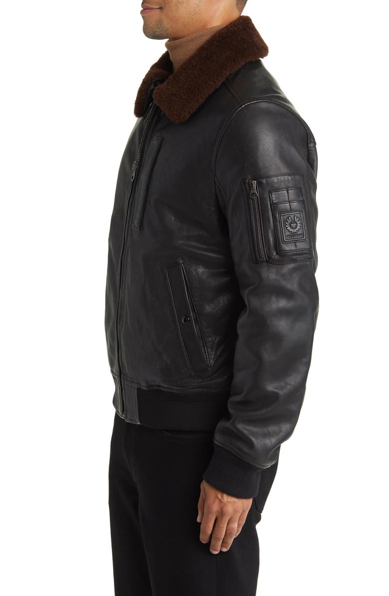 Belstaff Alstone Leather Jacket with Genuine Shearling Collar, Alternate, color, 